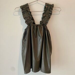 NWT glam Faux Leather Pleather Olive Green Gathered Ruffled Tank M